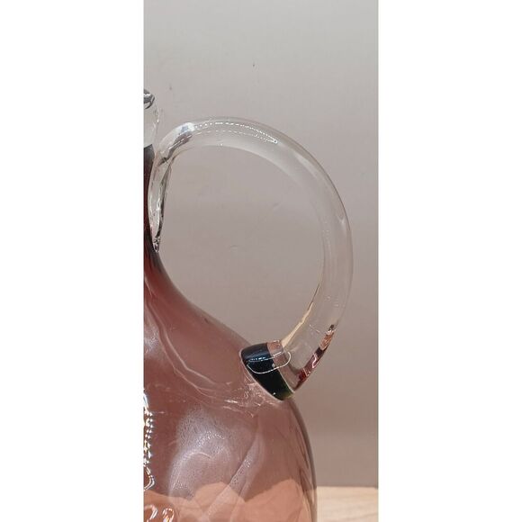 Hand Blown Amethyst Glass Round Jug Vase with Clear Applied Handle and Lip - Picture 10 of 13